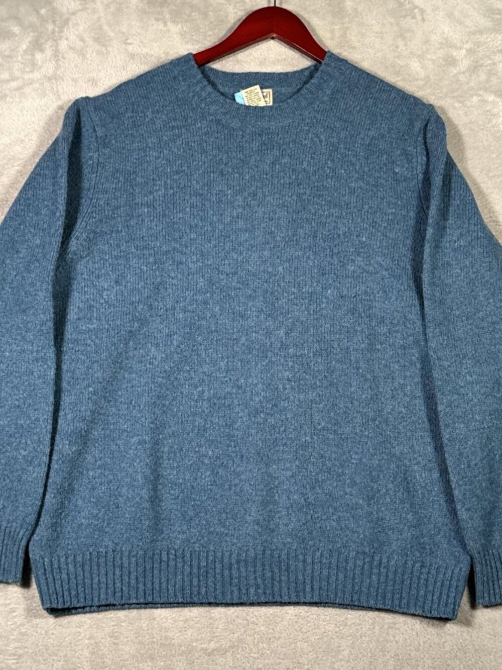 L.L. Bean Sweater Mens XL Blue Wool Shetland Crewneck Knit Heavyweight Pullover